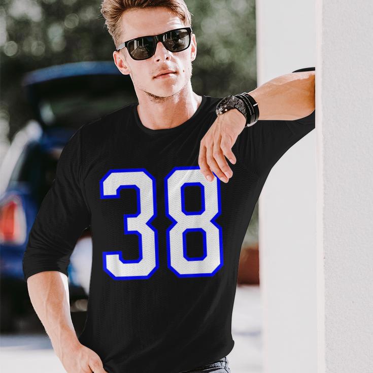 数字 38 Thirty Eight スポーツジャージ ホワイト ブルー 誕生日年齢 長袖Tシャツ 彼への贈り物