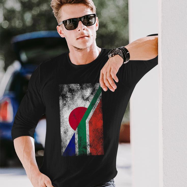 日本と南アフリカの国旗 日本の南アフリカ共和国 長袖Tシャツ 彼への贈り物