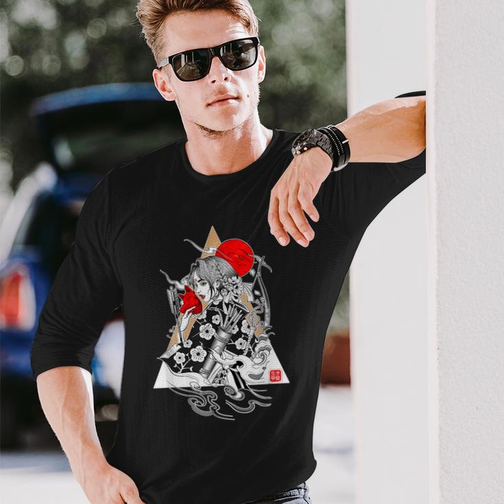 日本文化 サムライ芸者 桜 ギフト 長袖Tシャツ 彼への贈り物