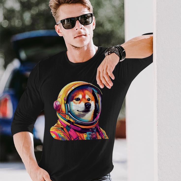 柴犬 面白いtシャツ 犬 宇宙飛行士 かわいい メンズ 子供 おもしろ 服 グッズ ネタ 犬好き 長袖Tシャツ 彼への贈り物