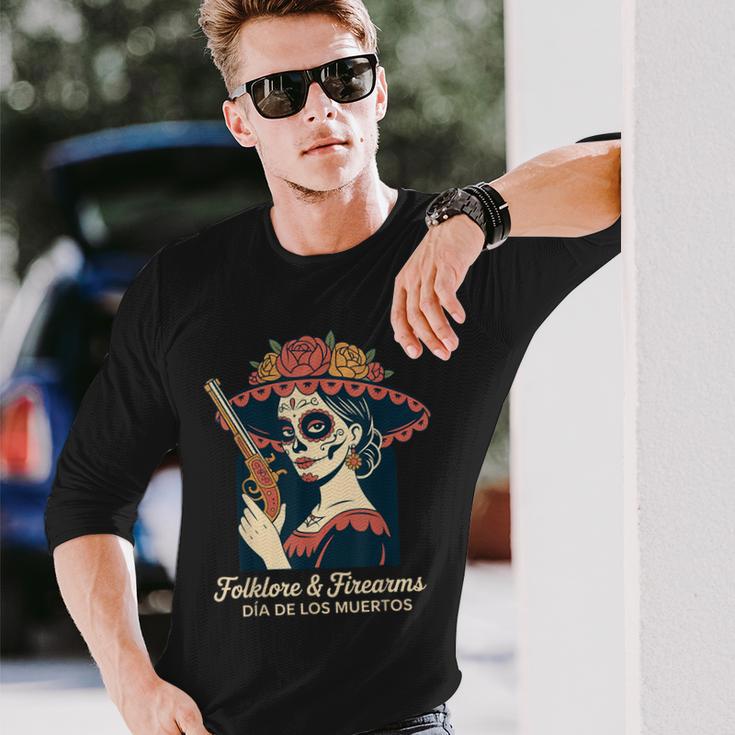 民間伝承・銃器 カラベラ・カトリーナ ディア・デ・ロス・ムエルトス 長袖Tシャツ 彼への贈り物