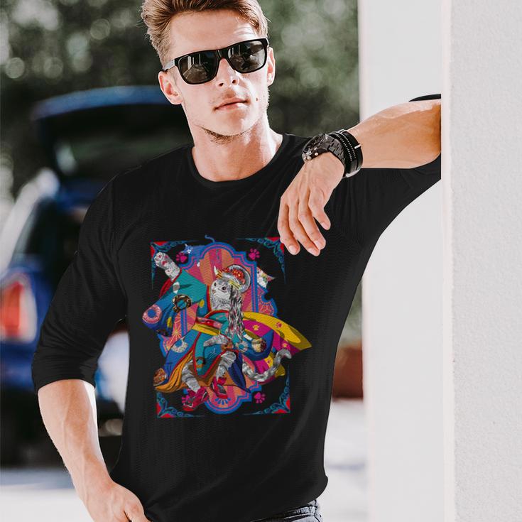 浮世絵シリーズ 踊る猫芸妓 サバトラ 長袖Tシャツ 彼への贈り物