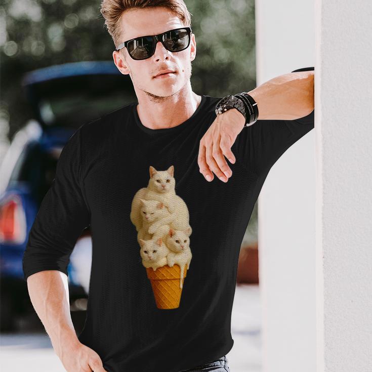 猫 アイスクリーム かわいい ペット 子猫好き 猫 夏 バイブ 長袖Tシャツ 彼への贈り物