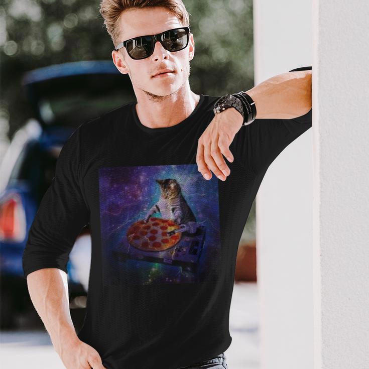 猫 ピザ スクラッチミュージック ダンス クラブ パーティー レコード レーザーシャツ 長袖Tシャツ 彼への贈り物