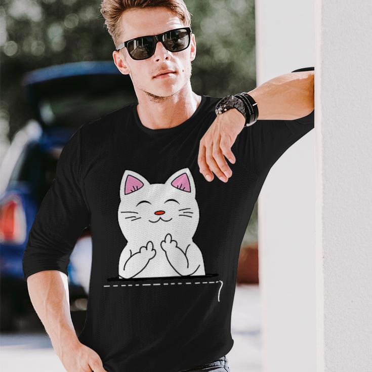猫 中指 おもしろバッグ 長袖Tシャツ 彼への贈り物