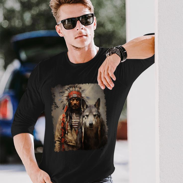 男と狼 長袖tシャツ 長袖Tシャツ 彼への贈り物