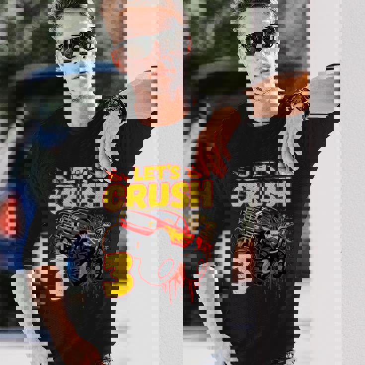 男の子、3歳、英語で、モンスタートラック、誕生日 長袖Tシャツ 彼への贈り物