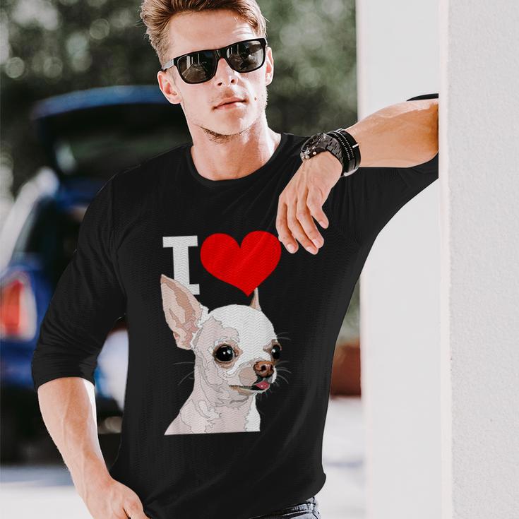 白いチワワ犬が大好き 長袖Tシャツ 彼への贈り物