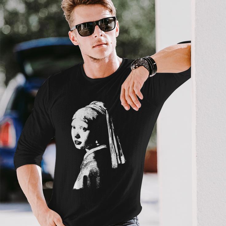 真珠のイヤリング ターバン ヨハネス・フェルメール モノクロの少女 長袖Tシャツ 彼への贈り物