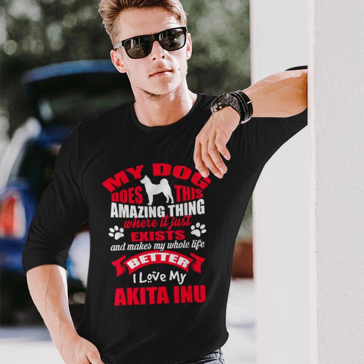 私は私の秋田犬が大好きです 犬の面白い子犬の恋人 長袖Tシャツ 彼への贈り物