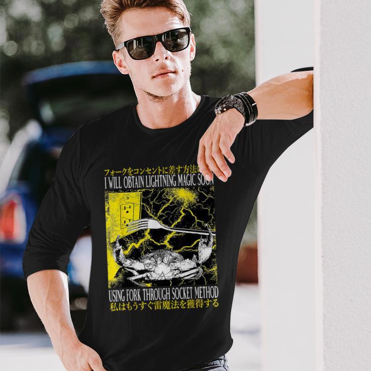 稲妻の魔法が手に入る 近いヴィンテージ日本蟹 長袖Tシャツ 彼への贈り物