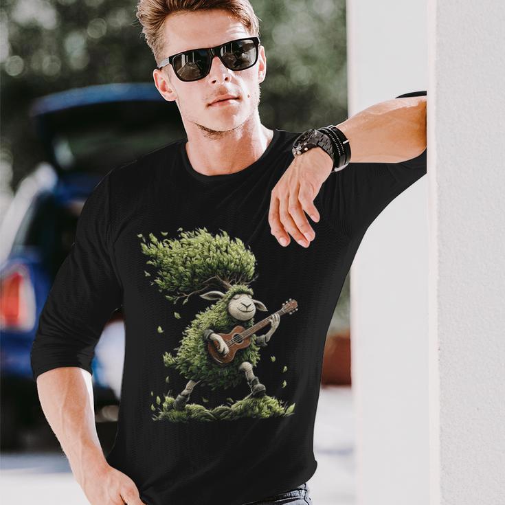 羊の木 ミュージシャン ギター グラフィック 動物 モチーフ 羊 長袖Tシャツ 彼への贈り物