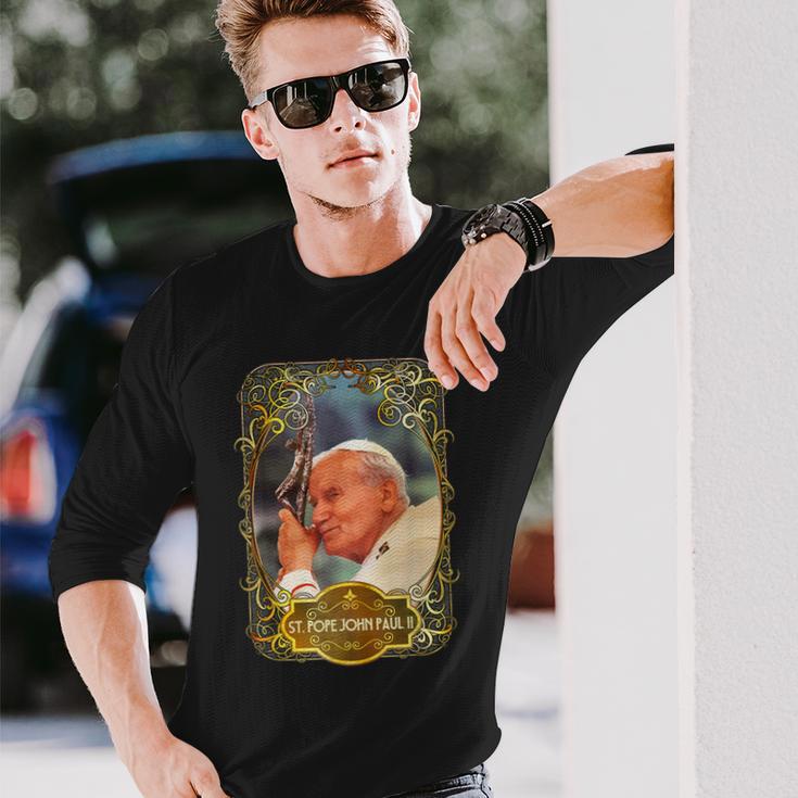 聖ローマ教皇ヨハネ・パウロ2世十字架 カトリック 長袖Tシャツ 彼への贈り物