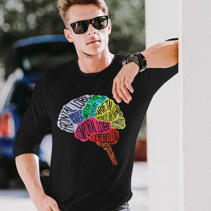 脳のパーツ 脳の解剖 脳科学 脳の地図 長袖Tシャツ 彼への贈り物