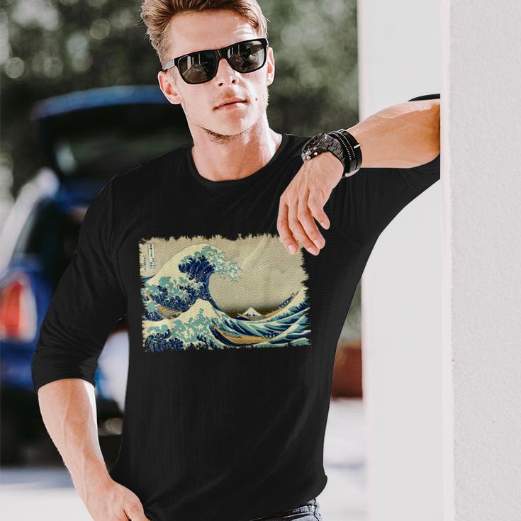 葛飾北斎作 大波 長袖Tシャツ 彼への贈り物