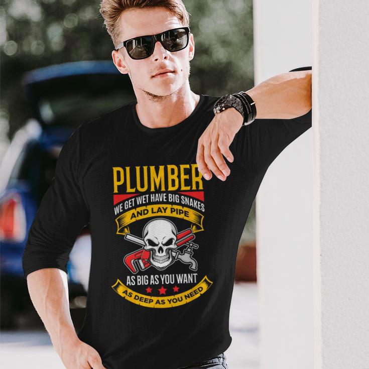 配管レンチクールビンテージスカル配管工 長袖Tシャツ 彼への贈り物