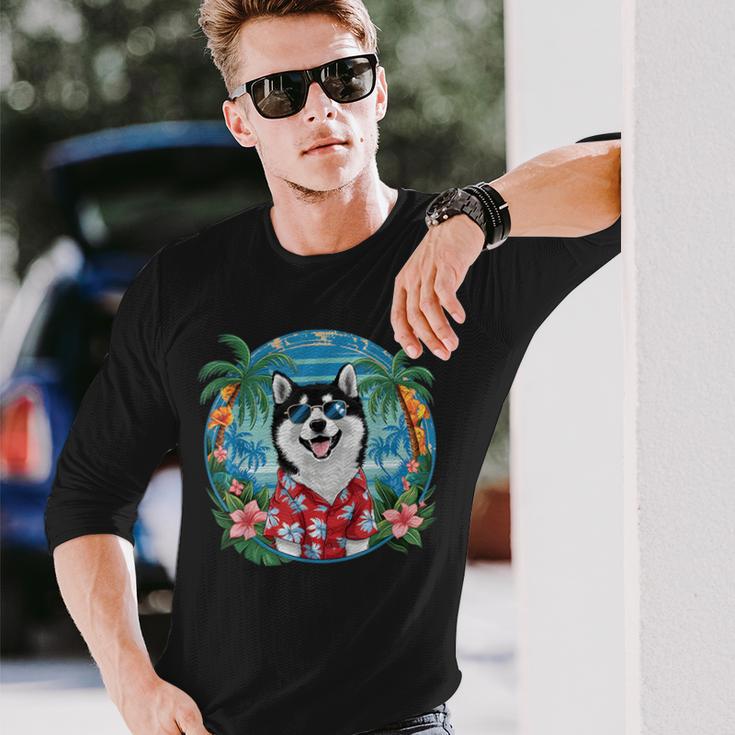 面白い 柴犬 夏 ハワイアン バイブ トロピカルビーチ 長袖Tシャツ 彼への贈り物