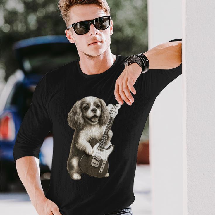 面白いtシャツ キャバリア 犬 ギター イヌ メンズ 犬好き グッズ かわいい おもしろ 面白い 服 ネタ 長袖Tシャツ 彼への贈り物
