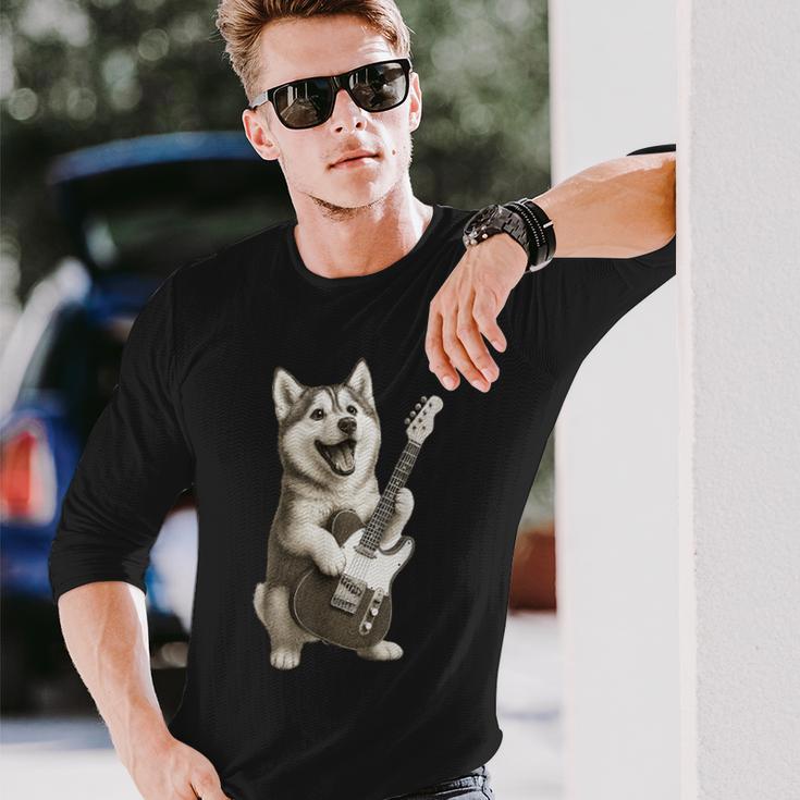 面白いtシャツ シベリアンハスキー 犬 ギター イヌ メンズ グッズ かわいい おもしろ 面白い 服 ネタ 長袖Tシャツ 彼への贈り物