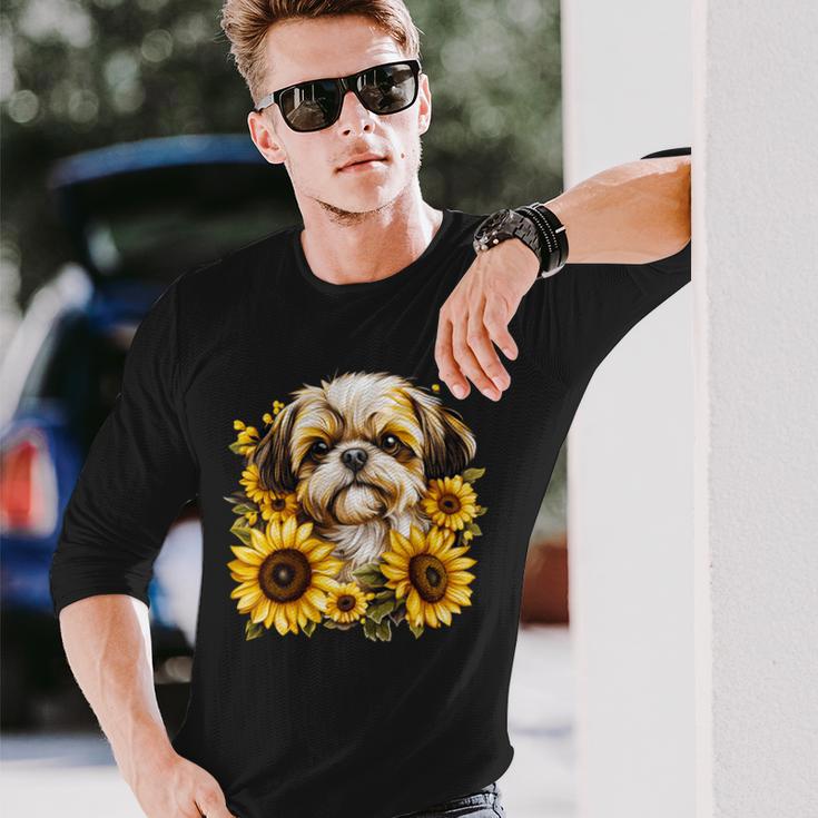 面白いtシャツ シーズー ひまわり わんこ メンズ 犬好き グッズ かわいい おもしろ 面白い 服 ネタ 長袖tシャツ 長袖Tシャツ 彼への贈り物