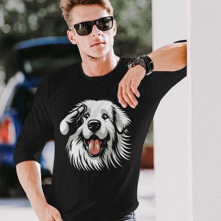 面白いグレート ピレニーズの顔の犬のグラフィック デザイン 長袖Tシャツ 彼への贈り物