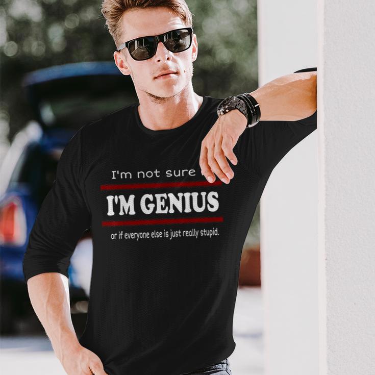 面白いテキストユーモアかっこいい私は天才です 長袖Tシャツ 彼への贈り物