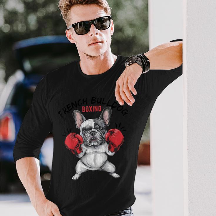 面白いフレンチブルドッグ ボクシング愛好家 ペット 犬 ボクシンググローブ 長袖Tシャツ 彼への贈り物