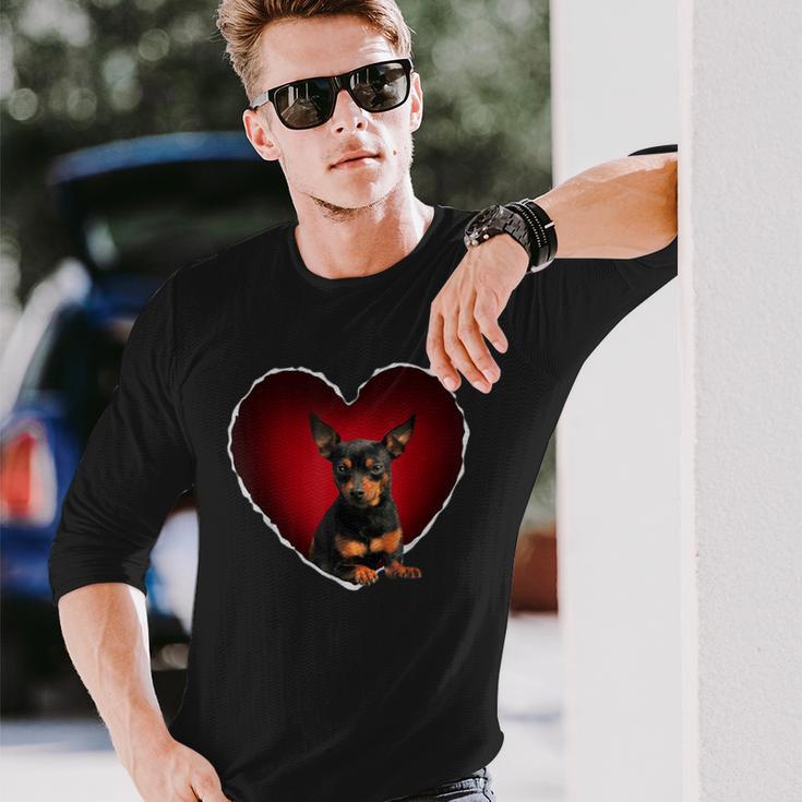 面白いミニチュアピンシャーハート ミニピン 恋人へのギフト 長袖Tシャツ 彼への贈り物