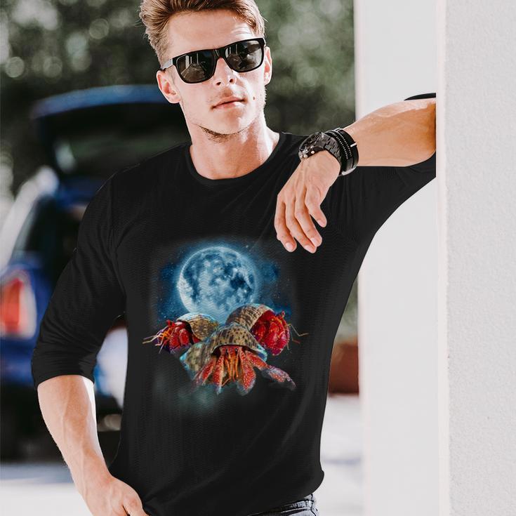 面白いヤドカリシャツ 月に吠えるカニ柄 長袖Tシャツ 彼への贈り物