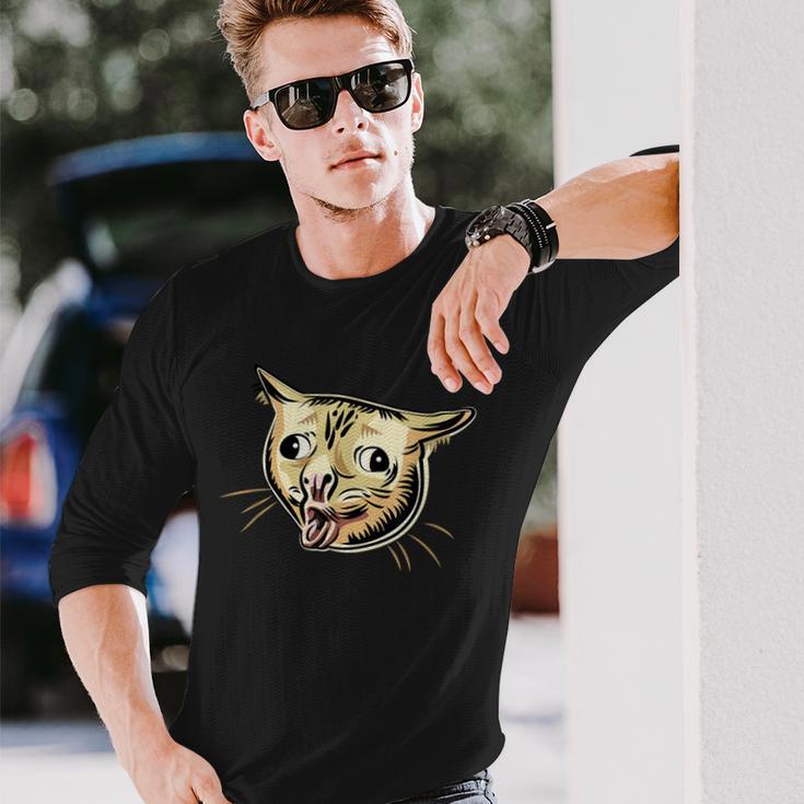 面白い咳き猫のミーム 長袖Tシャツ 彼への贈り物