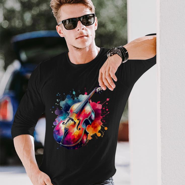 鮮やかなコントラバス アートワーク 長袖Tシャツ 彼への贈り物