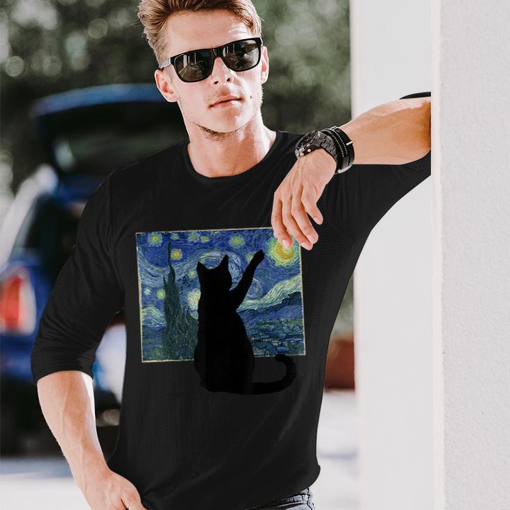 黒猫 星月夜 長袖Tシャツ 彼への贈り物