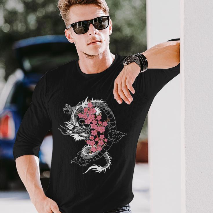 龍 日本の桜文化 長袖tシャツ 長袖Tシャツ 彼への贈り物