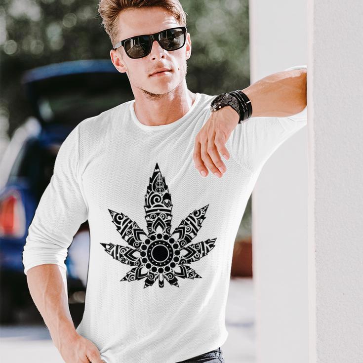 420 ウィードリーフスモーカー マリファナスモーカー メンズ レディース 曼荼羅 長袖Tシャツ 彼への贈り物