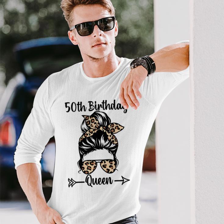 50歳の誕生日 クイーン Happy 50歳 散らかったパンヒョウ 長袖Tシャツ 彼への贈り物