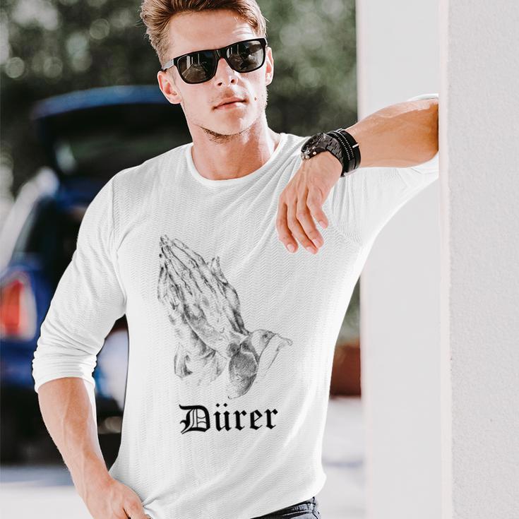 Albrecht Dürer Durer クリスチャンアート 祈りの手 ホワイト 長袖Tシャツ 彼への贈り物