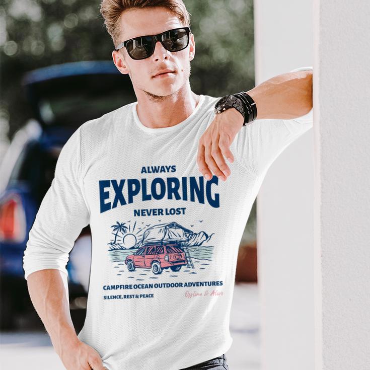 Always Exploring Campfire Ocean Outdoor ビーチライフグラフィック 長袖Tシャツ 彼への贈り物