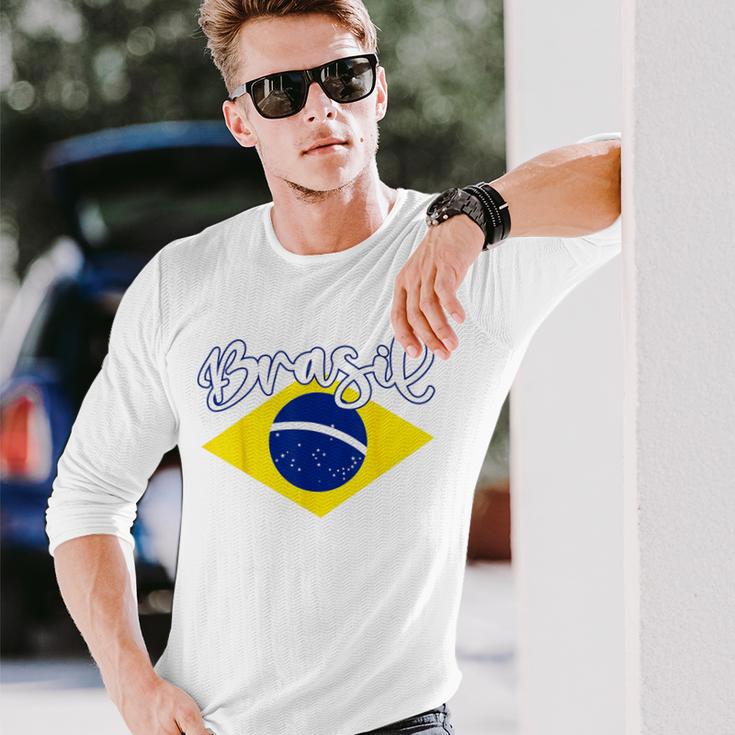 Brazilian Flag Colors National Brazil Brasil 長袖Tシャツ 彼への贈り物