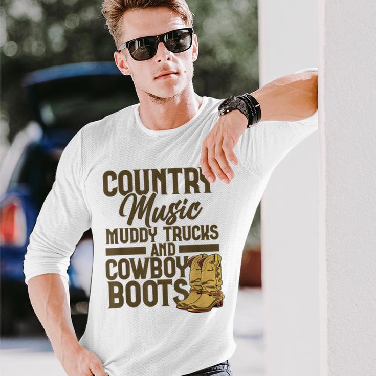 Country Music マディトラックとカウボーイブーツ ウェスタンusa 長袖Tシャツ 彼への贈り物