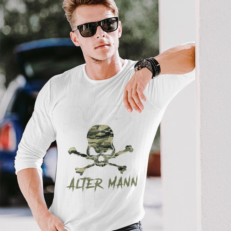 Evil Old Man 迷彩スカルバックプリント 長袖Tシャツ 彼への贈り物