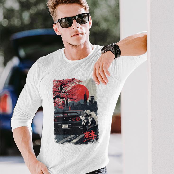 Jdm ドリフトレーシングカー 日本桜アート 背面 長袖Tシャツ 彼への贈り物