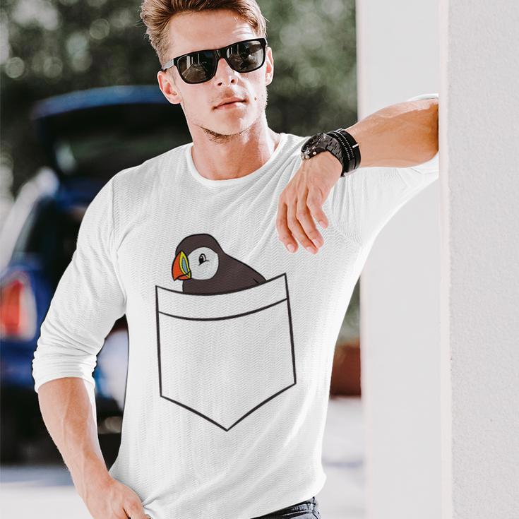 Puffin In The Pocketeabird Iceland Pocket Puffin 長袖Tシャツ 彼への贈り物