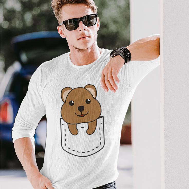 Quokka In Pocket かわいいクオッカ 胸ポケットクオッカ 長袖Tシャツ 彼への贈り物