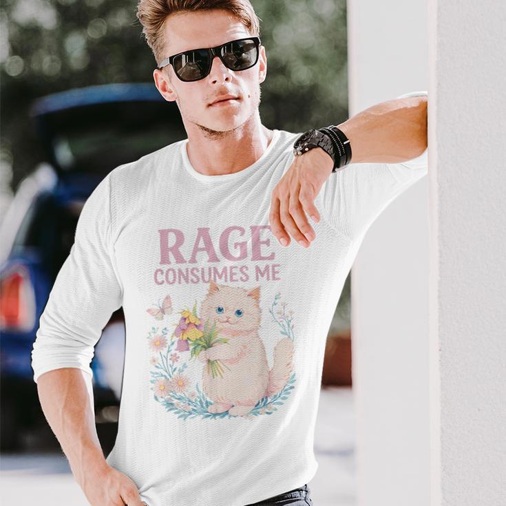 Rage Consumes Me キュート 怒っている猫 面白い 皮肉なミーム 長袖Tシャツ 彼への贈り物
