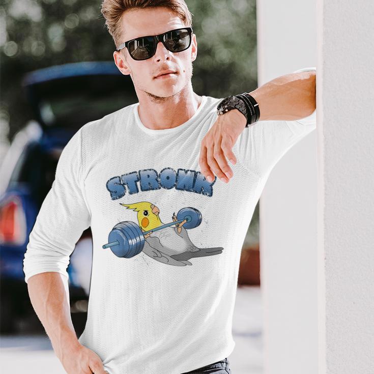 Stronk オカメインコ フィットネス オウム ワークアウト オカメインコ 鳥 ミーム 長袖Tシャツ 彼への贈り物