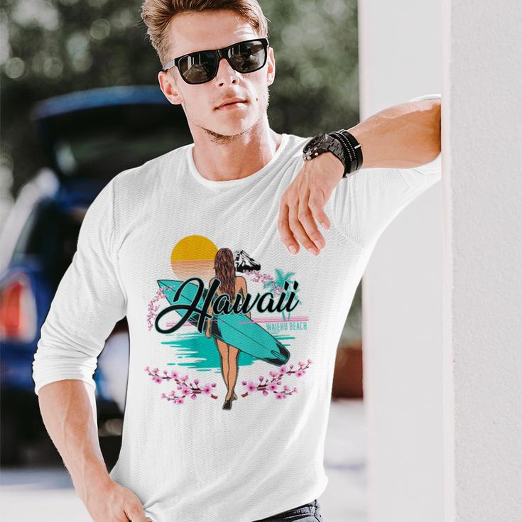Waiehu Beach Hawaii、サーフィンサーフボードレトロ 長袖Tシャツ 彼への贈り物