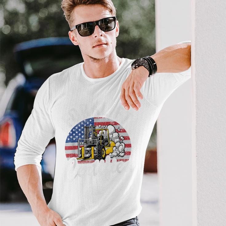 Warehouse アメリカ国旗 フォークリフトオペレーターフォークリフト認定 長袖Tシャツ 彼への贈り物