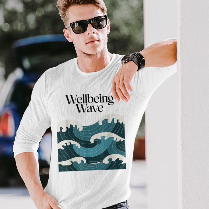 ウェルビーイングウェーブ オーシャンデザイン 健康 長袖Tシャツ 彼への贈り物