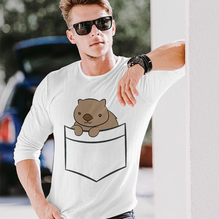オーストラリアン・ウォンバット ポケット付き キュート ベビー ウォンバット 長袖Tシャツ 彼への贈り物