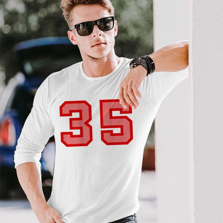 クールなレトロなレタリングジャージバックナンバー35 Thirtyfive 長袖Tシャツ 彼への贈り物